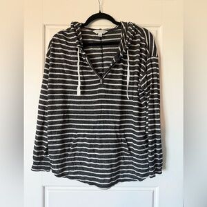 Market & Spruce Gray and White Striped Hooded Sweater